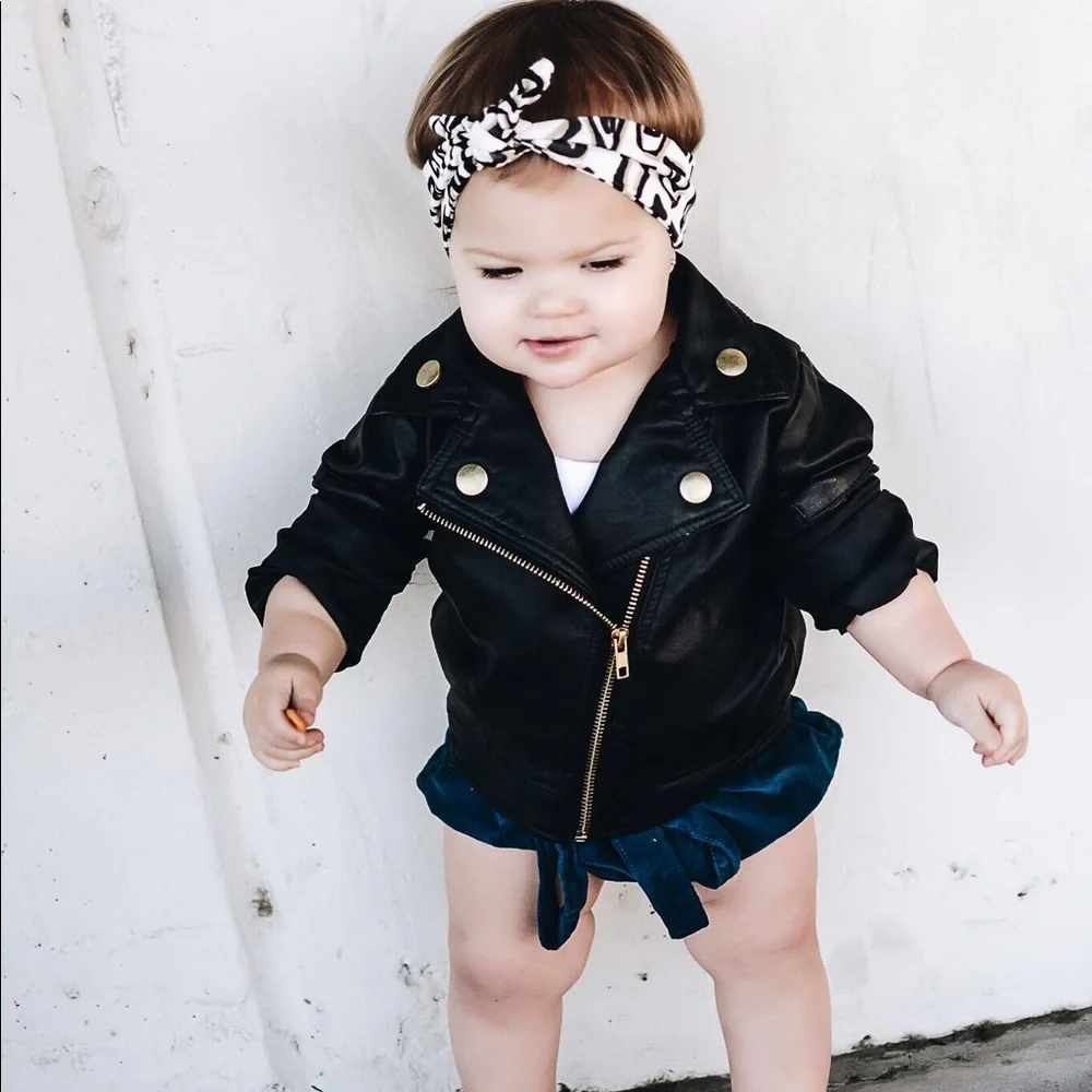 Kids Black faux leather Unisex jackets - Picture 1 of 8